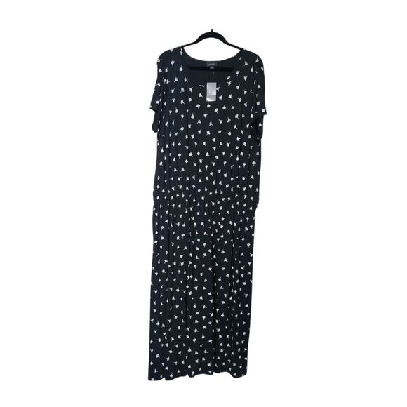 J Jill Wearever Collection XL Midi Dress New Blouson Dandelion Fluff Black White - Picture 8 of 11